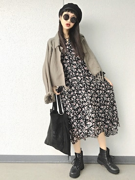 「EMODA」｜「アイテム（ハンチング/ベレー帽）」を使った、Aiさん（レディース・163cm）の秋コーディネート