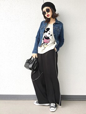 「SLY（スライ）のWOOLパイピングベレー帽（キャップ）」を使った、Aiさん（レディース・163cm）の秋コーディネート
