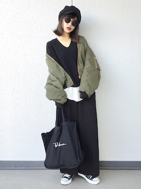 「MOUSSY（マウジー）のアイテム（ブルゾン）」を使った、Aiさん（レディース・163cm）の秋コーディネート