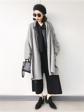 「SLY（スライ）のWOOLパイピングベレー帽（キャップ）」を使った、Aiさん（レディース・163cm）の秋コーディネート