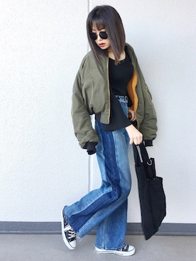 「MOUSSY（マウジー）のアイテム（ブルゾン）」を使った、Aiさん（レディース・163cm）の冬コーディネート