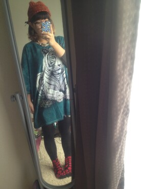 「古着のアイテム（Tシャツ/カットソー、グリーン系）」を使った、いしこ。さん（レディース・156cm）の春コーディネート
