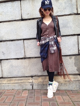 「アイテム（ピアス（片耳用）、ホワイト系）」を使った、tomomi takezawaさん（レディース・159cm）の春コーディネート