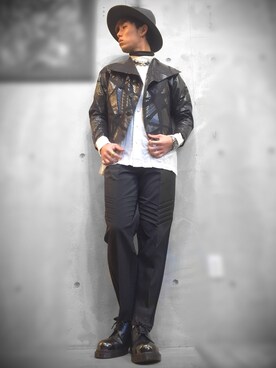 ISSEY MIYAKEのライダースジャケットを使ったメンズ人気ファッション