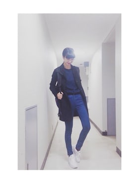 「TOPSHOP（トップショップ）のアイテム（Tシャツ/カットソー、ブルー系）」を使った、MISAKIさん（レディース・176cm）の秋コーディネート