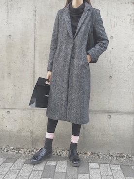 「ZARA（ザラ）のアイテム（ジャケット/アウター、グレー系）」を使った、MISAKIさん（レディース・176cm）の冬コーディネート