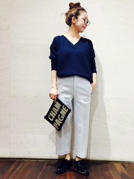 「アイテム（ポーチ）」を使った、Akkyさん（レディース・158cm）の冬コーディネート