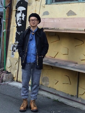 「unrelaxing（アンリラクシング）のアイテム（ハンチング/ベレー帽）」を使った、AKITO🇫🇷さん（メンズ・160cm）の秋コーディネート