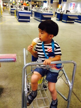 「ボーダーTシャツ」｜okameさん（キッズ・100cm）の春コーディネート