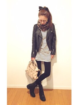 「DHOLIC（ディーホリック）のアイテム（ヘアゴム）」を使った、yurieさん（レディース・156cm）の冬コーディネート