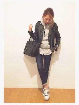 「無印良品（ムジルシリョウヒン）のアイテム（スウェット）」を使った、yurieさん（レディース・156cm）の冬コーディネート