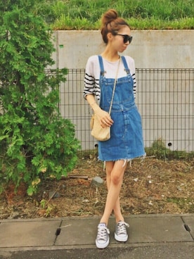 「TODAYFUL（トゥデイフル）のアイテム（サロペット/オーバーオール）」を使った、yurieさん（レディース・156cm）の夏コーディネート
