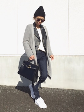 「TODAYFUL（トゥデイフル）のアイテム（ライダースジャケット）」を使った、yurieさん（レディース・156cm）の冬コーディネート