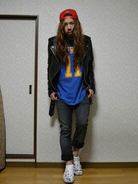 「MIHARAYASUHIRO（ミハラヤスヒロ）のアイテム（ライダースジャケット）」を使った、jesse@heIkさん（メンズ・171cm）の春コーディネート