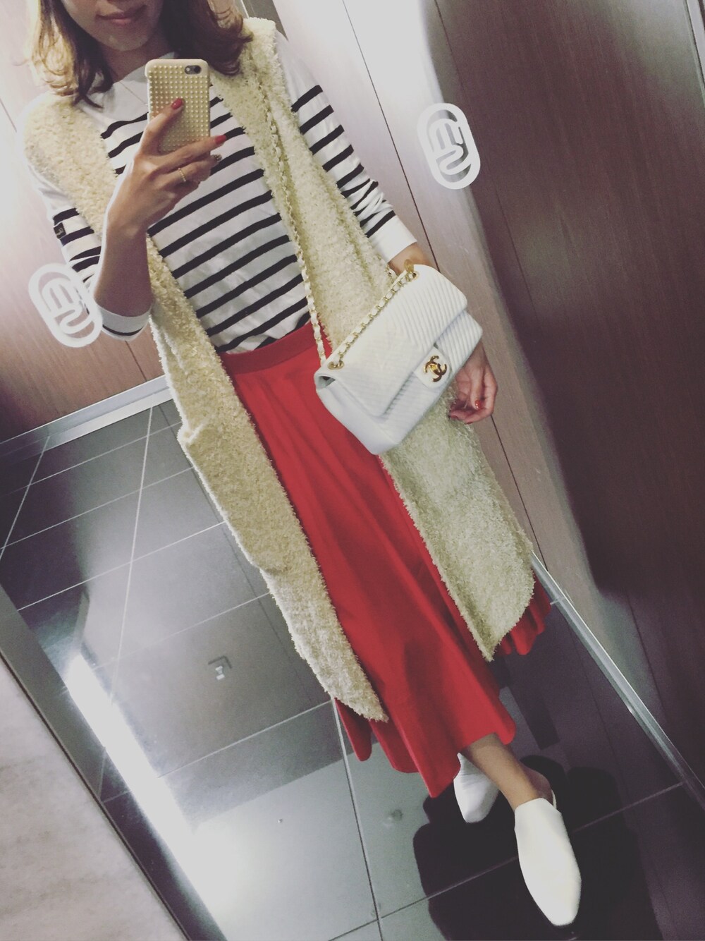 「春」｜「Drawerのアイテム（スカート、レッド系）」を使った、yuki♡さん（レディース・158cm）の春コーディネートの1枚目の写真