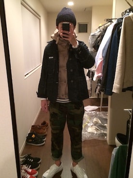 「Engineered Garments（エンジニアードガーメンツ）のアイテム（ダウンジャケット/コート）」を使った、Dさん（メンズ・177cm）の冬コーディネート