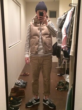 「Engineered Garments（エンジニアードガーメンツ）のアイテム（ダウンジャケット/コート）」を使った、Dさん（メンズ・177cm）の冬コーディネート