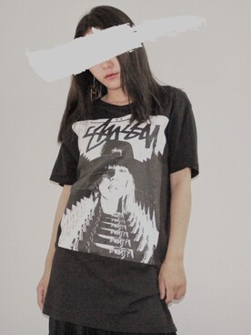 「stusstyのアイテム（Tシャツ/カットソー、ブラック系）」を使った、bbshaidiさん（レディース・158cm）の夏コーディネート