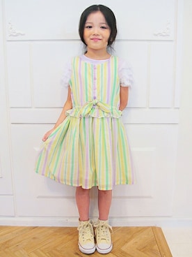 「ストライプワンピース」｜petit　main・b-roomさん（キッズ・117cm）の夏コーディネート