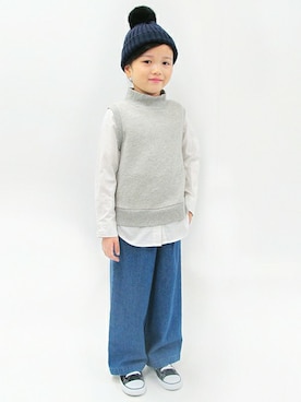 「ポンポン付きニット帽」｜petit　main・b-roomさん（キッズ・117cm）の秋コーディネート