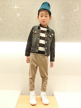 「アクティブ」｜「アイテム（デニムジャケット）」を使った、petit　main・b-roomさん（キッズ・116cm）の春コーディネート