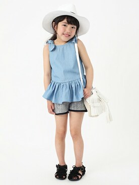 「フリンジバッグ」｜「アイテム（チュニック）」を使った、petit　main・b-roomさん（キッズ・107cm）の春コーディネート