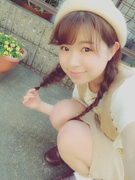 「おさげ」｜「アイテム（ハンチング/ベレー帽）」を使った、かなさん（レディース・156cm）の春コーディネート
