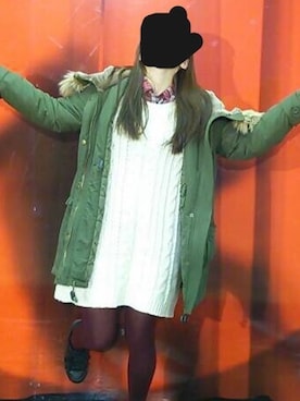 「ワインレッド」｜「アイテム（モッズコート）」を使った、あすりーさん（レディース・146cm）の冬コーディネート