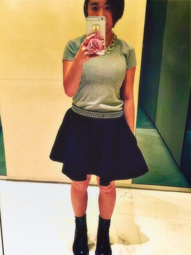 「H&M（エイチ・アンド・エム）のアイテム（スカート、ブラック系）」を使った、Angelicamuletさん（レディース・153cm）の秋コーディネート