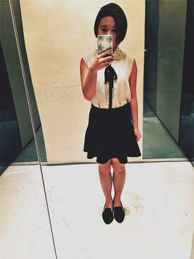「FOREVER 21（フォーエバー トゥエンティーワン）のFOREVER 21 Fluted Mini Skirt（スカート、ブラック系）」を使った、Angelicamuletさん（レディース・153cm）の秋コーディネート