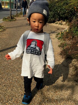 「BEN DAVIS（ベンデイビス）のアイテム（Tシャツ/カットソー）」を使った、AOIさん（キッズ・80cm）の冬コーディネート