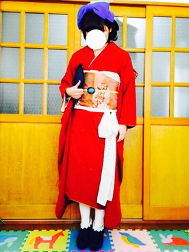 「アイテム（水着/着物・浴衣、レッド系）」を使った、なるみさん（レディース・155cm）の冬コーディネート