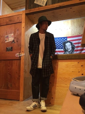 「HUF」｜「アイテム（ステンカラーコート）」を使った、sho-1さん（メンズ・171cm）の秋コーディネート