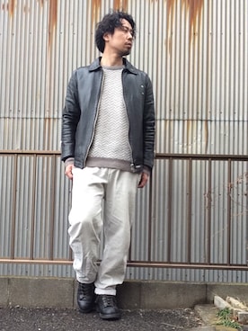 「グラミチ」｜「アイテム（ライダースジャケット）」を使った、sho-1さん（メンズ・171cm）の冬コーディネート