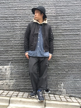 「UP START（アップスタート）のアイテム（ミリタリージャケット）」を使った、sho-1さん（メンズ・171cm）の春コーディネート