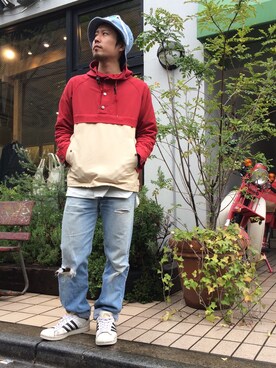 「UP START（アップスタート）のアイテム（帽子）」を使った、sho-1さん（メンズ・171cm）の春コーディネート