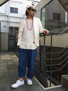 「アイテム（テーラードジャケット、ホワイト系）」を使った、sho-1さん（メンズ・171cm）の春コーディネート