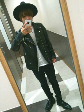 「Confirm（コンファーム）のアイテム（ライダースジャケット）」を使った、まさとさん（メンズ・161cm）の秋コーディネート