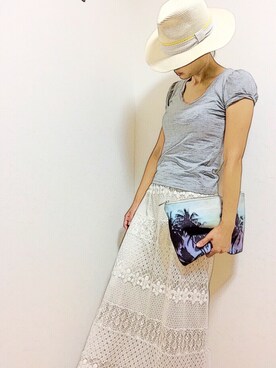 「帽子」｜「アイテム（クラッチバッグ）」を使った、💋.さん（レディース・163cm）の夏コーディネート