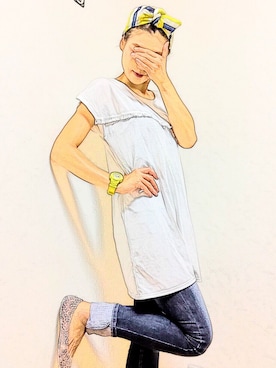 「Tシャツ×デニム」｜「アイテム（チュニック）」を使った、💋.さん（レディース・163cm）の夏コーディネート