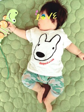 「アイテム（おもちゃ、グリーン系）」を使った、tomoさん（キッズ・80cm）の夏コーディネート