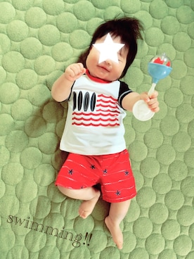 「アイテム（水着、レッド系）」を使った、tomoさん（キッズ・80cm）の夏コーディネート