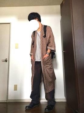 「総柄トップス」｜「アイテム（その他アウター）」を使った、まるさん（メンズ・177cm）の秋コーディネート