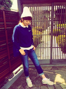 「ブルー x ホワイト」｜ちえ✡さん（レディース・155cm）の春コーディネート