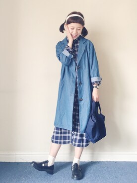 「日常」｜「アイテム（デニムジャケット）」を使った、王喜儿さん（レディース・156cm）の春コーディネート