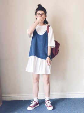 「日常」｜「アイテム（アナログ腕時計）」を使った、王喜儿さん（レディース・156cm）の春コーディネート