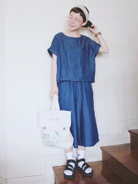 「日常」｜「アイテム（アナログ腕時計）」を使った、王喜儿さん（レディース・156cm）の夏コーディネート