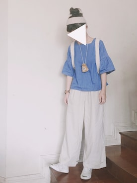 「日常」｜「アイテム（アナログ腕時計）」を使った、王喜儿さん（レディース・156cm）の夏コーディネート