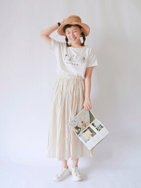 「日常」｜「アイテム（アナログ腕時計）」を使った、王喜儿さん（レディース・158cm）の夏コーディネート