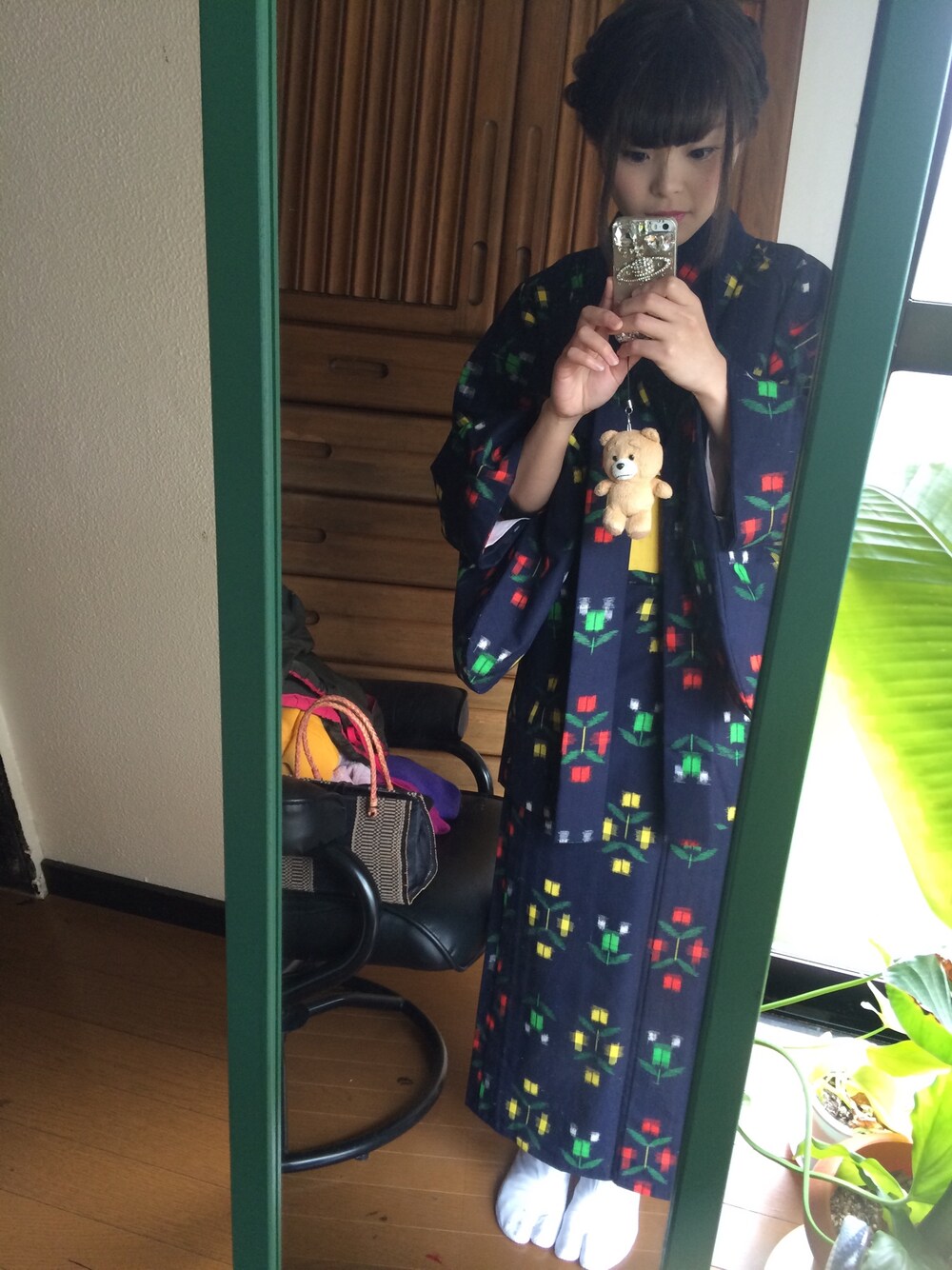 「着物」｜「おさがり♡のアイテム（浴衣、ブルー系）」を使った、みりん100%さん（レディース・157cm）の冬コーディネートの1枚目の写真